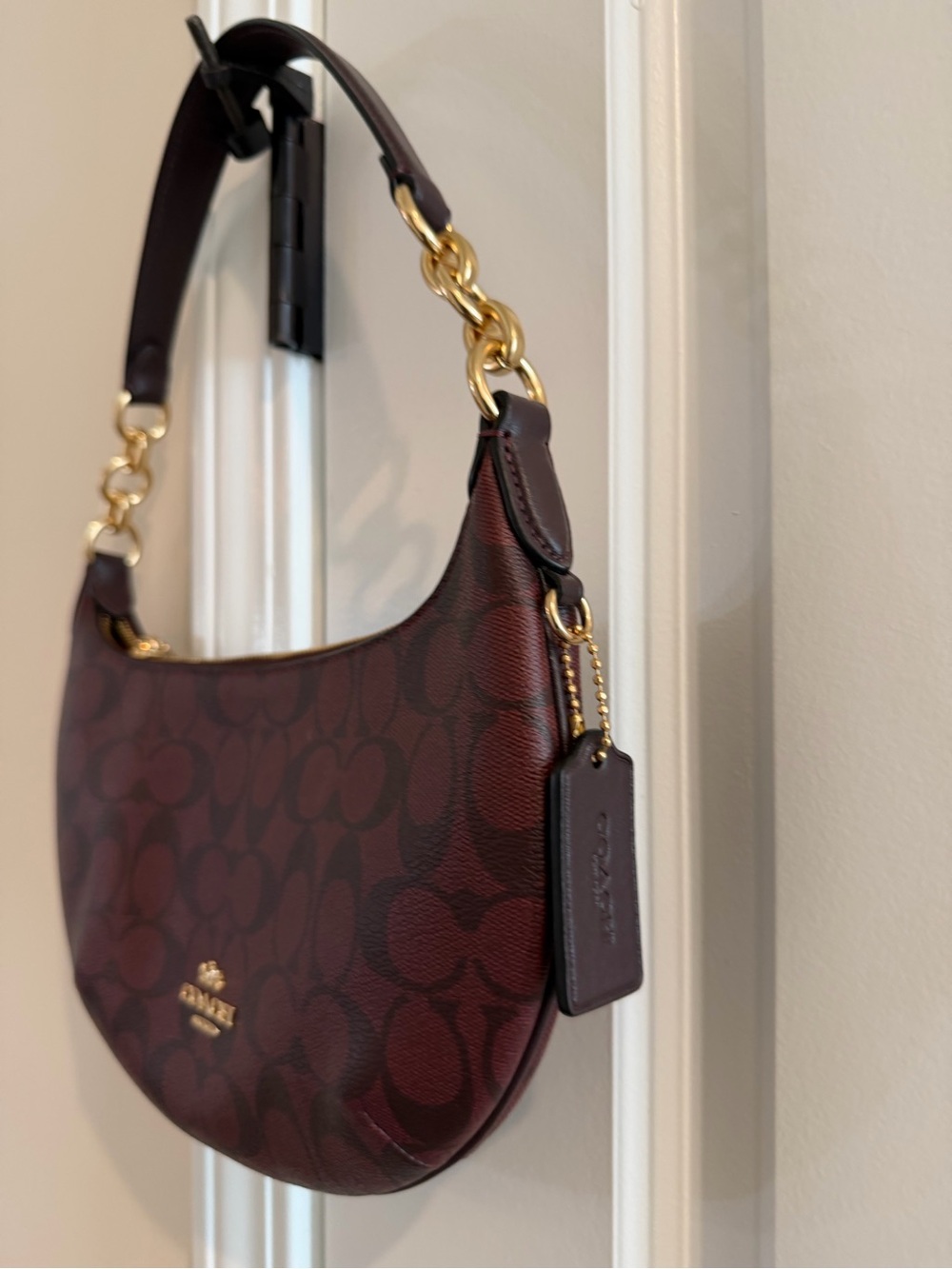 Coach burgundy Signature Crescent Shoulder Bag with Gold Hardware - Picture 7 of 10